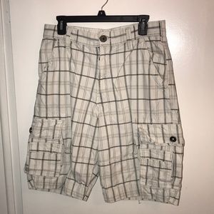 Levi’s white plaid cargo shorts.